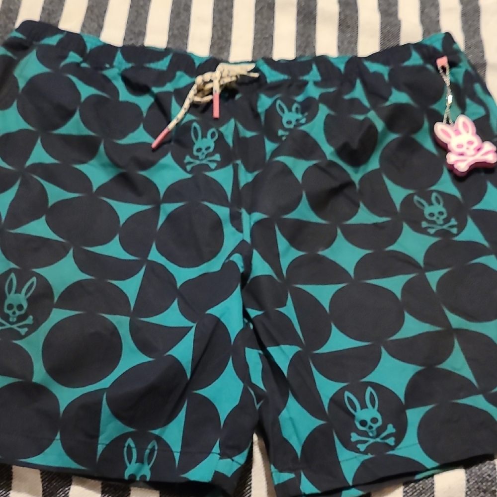 Psycho Bunny Teal and Black Patterned Men Shorts